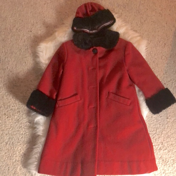 Kid’s Faux Fur and Wool Winter Coat and Hat - Picture 1 of 5